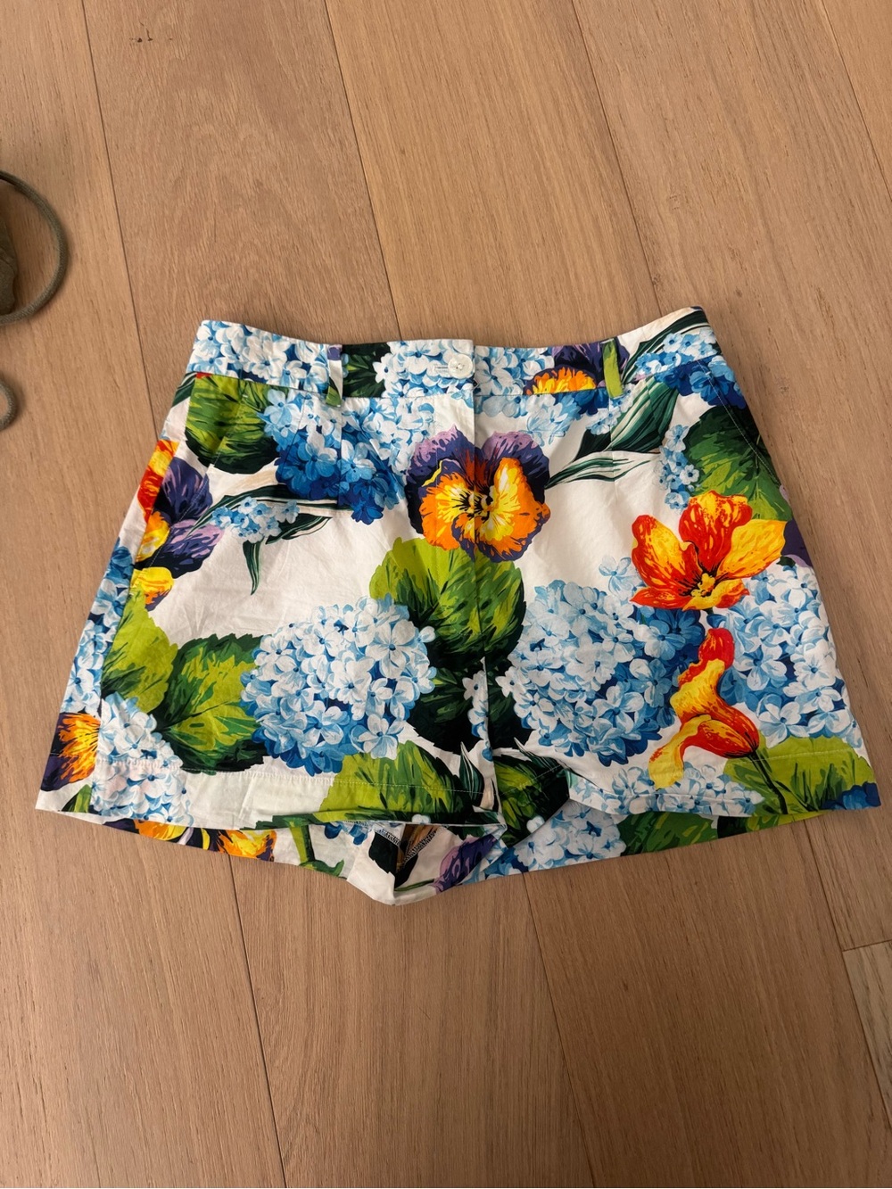 Dolce & Gabbana White Floral Shorts with Blue, Green & Yellow Accents